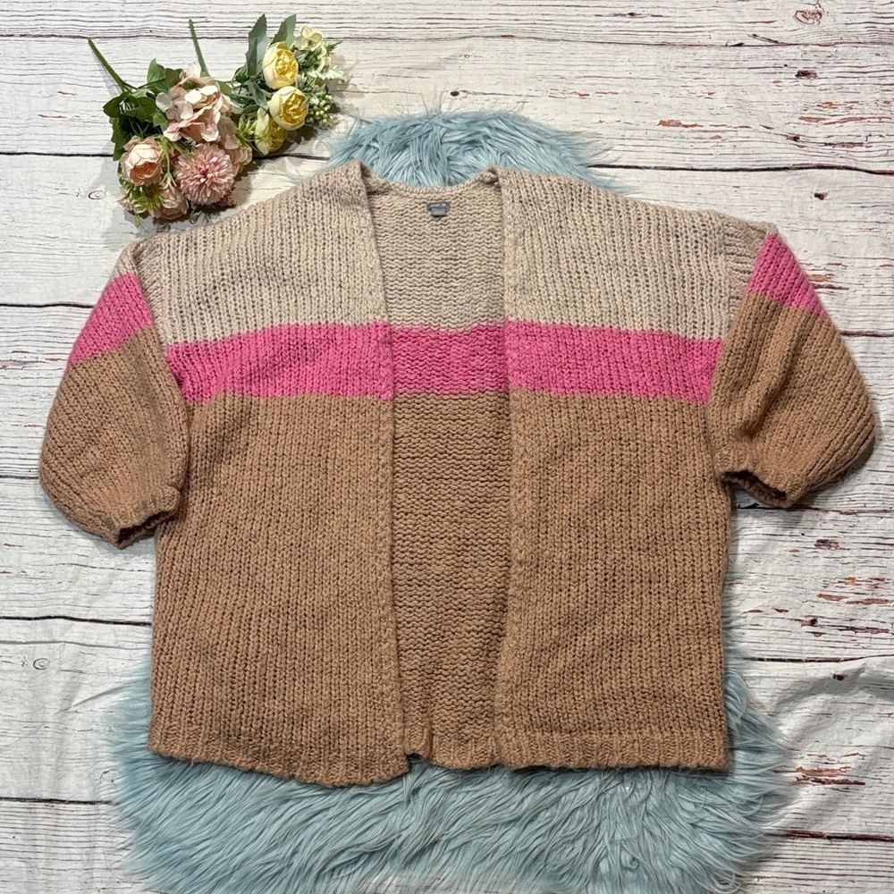 Aerie Mohair Wool Blend color-block open-front knit cardigan